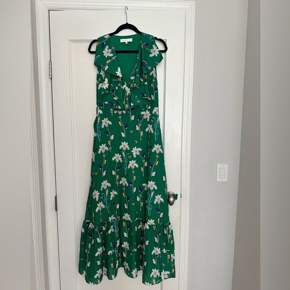 Borgo de Nor Green Garden of Eden Print Maxi Dress GUC US Size 4 with Tie Wrap - Picture 10 of 15